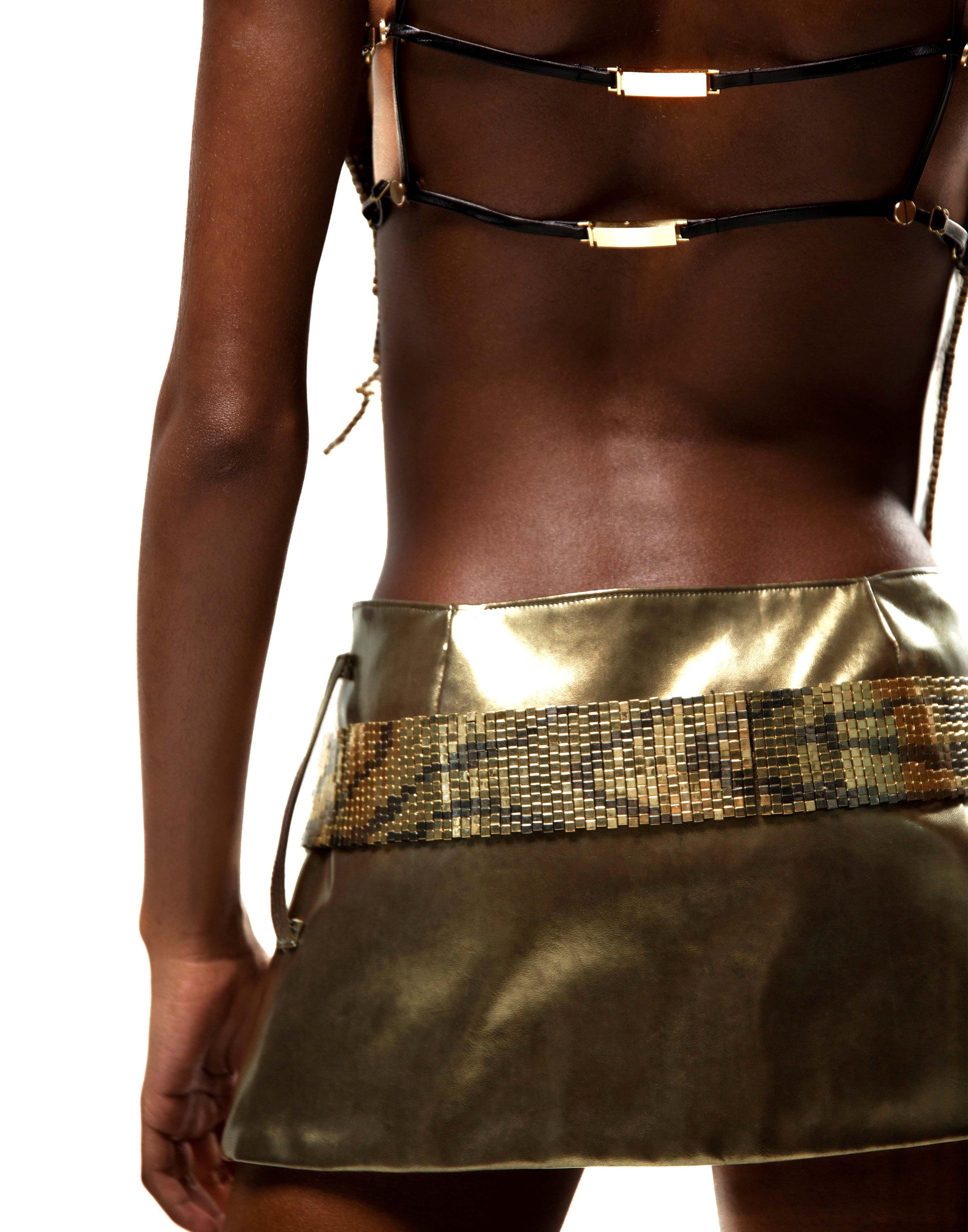 Faux Leather Mini Skirt with Gold Belt